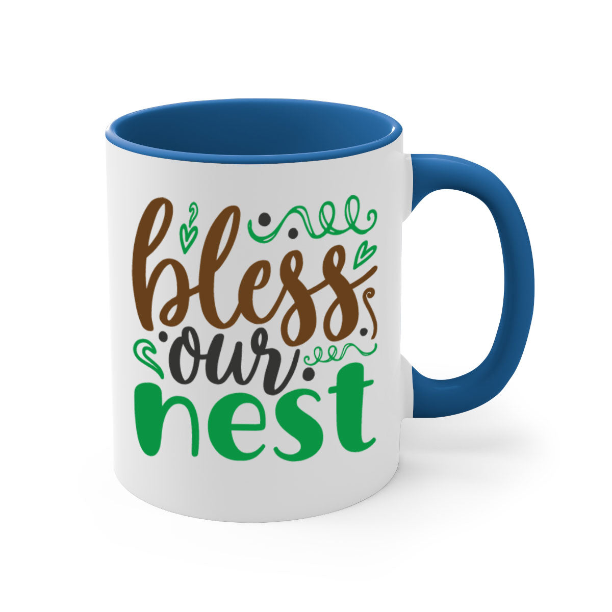 Blese Our Nest 298# Christmas Mug with a glossy finish, featuring a colored handle and interior, available in multiple colors.