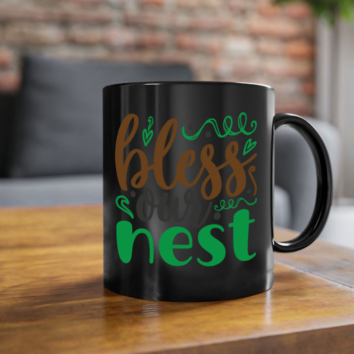 Blese Our Nest 298# Christmas Mug with a glossy finish, featuring a colored handle and interior, available in multiple colors.