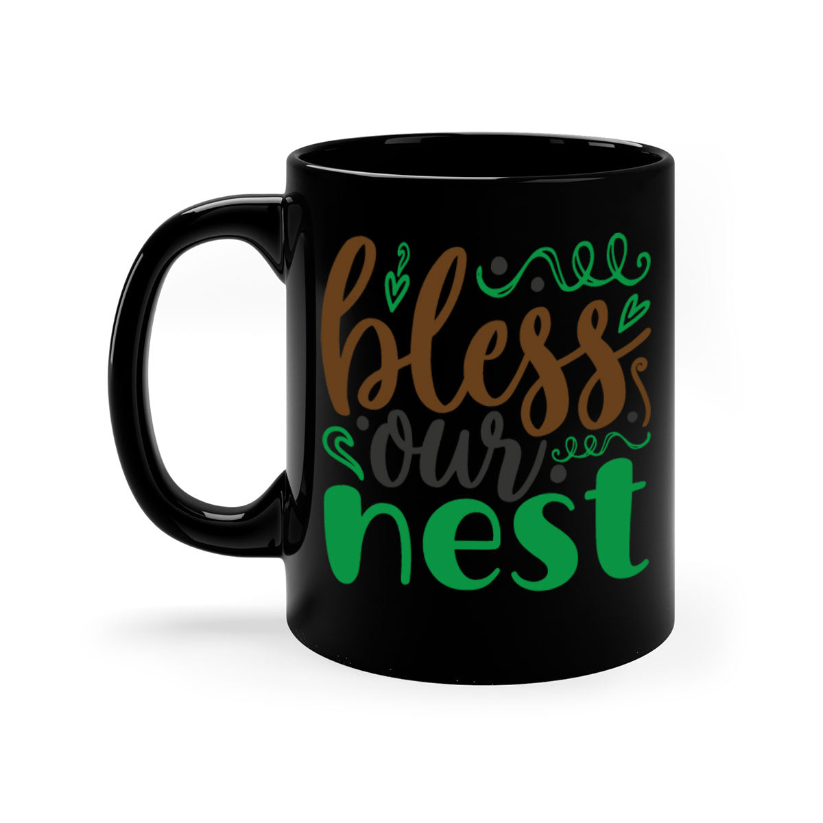 Blese Our Nest 298# Christmas Mug with a glossy finish, featuring a colored handle and interior, available in multiple colors.