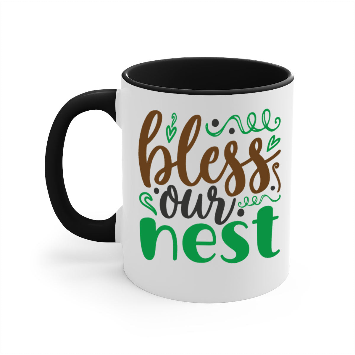 Blese Our Nest 298# Christmas Mug with a glossy finish, featuring a colored handle and interior, available in multiple colors.