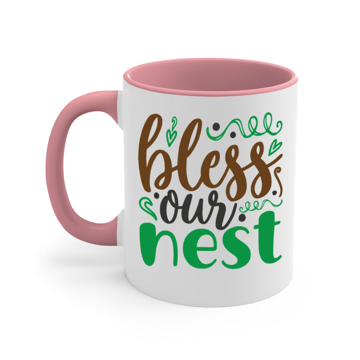 Blese Our Nest 298# Christmas Mug with a glossy finish, featuring a colored handle and interior, available in multiple colors.