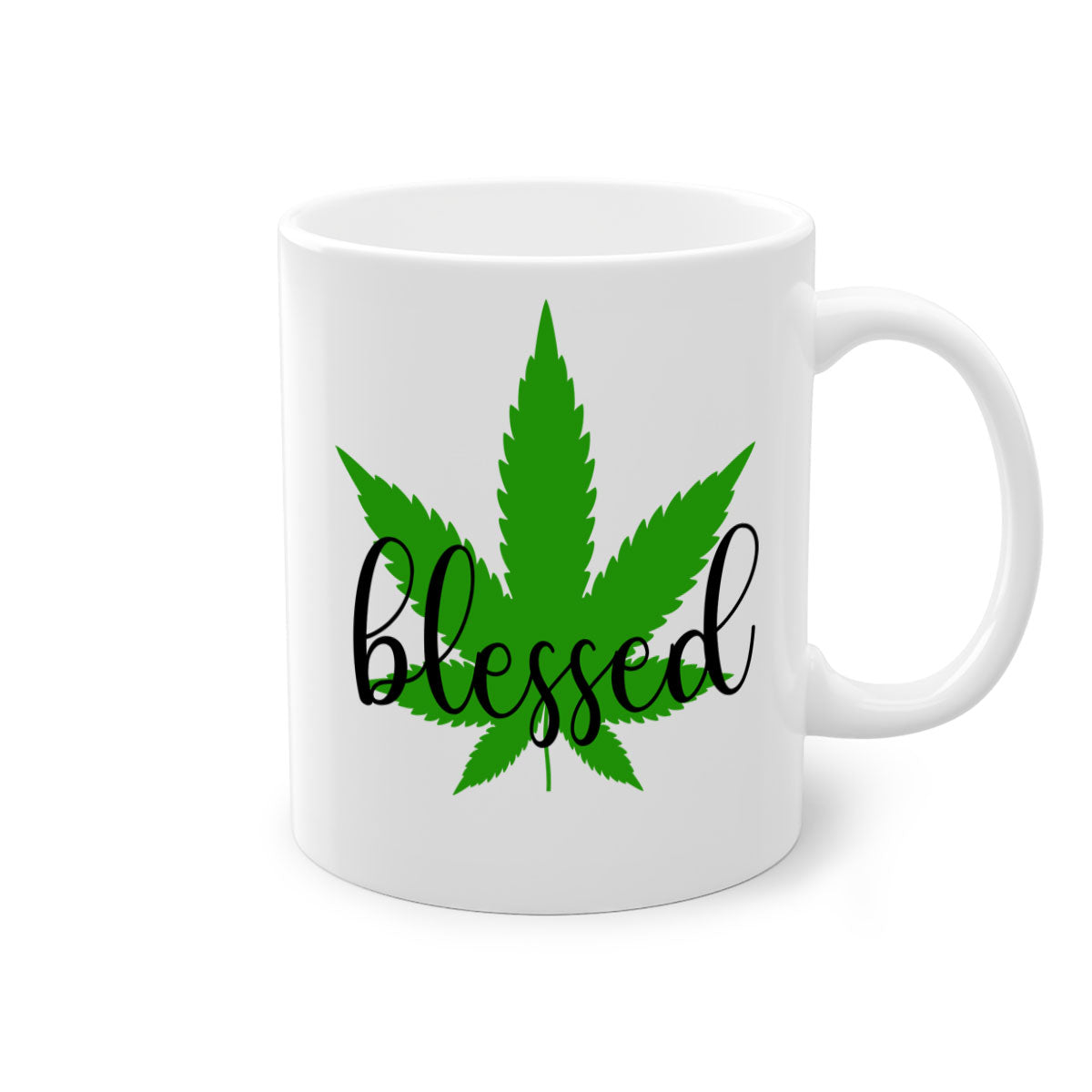 A two-tone Blessed 17# Marijuana Mug featuring a glossy finish, colored handle, and interior, available in five vibrant colors.