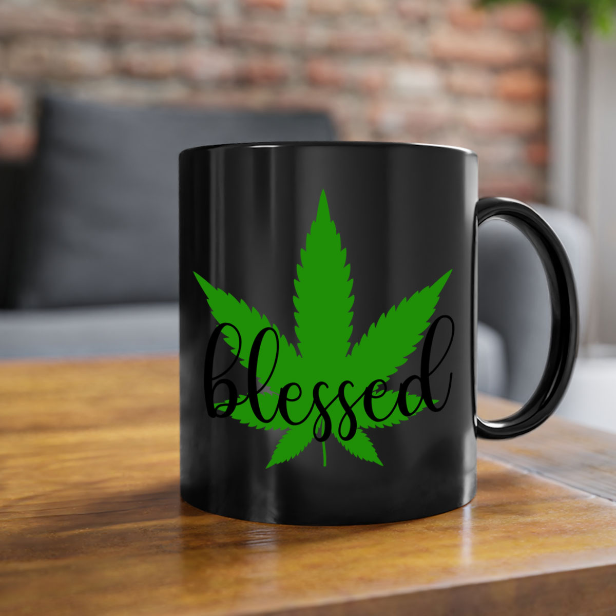 A two-tone Blessed 17# Marijuana Mug featuring a glossy finish, colored handle, and interior, available in five vibrant colors.