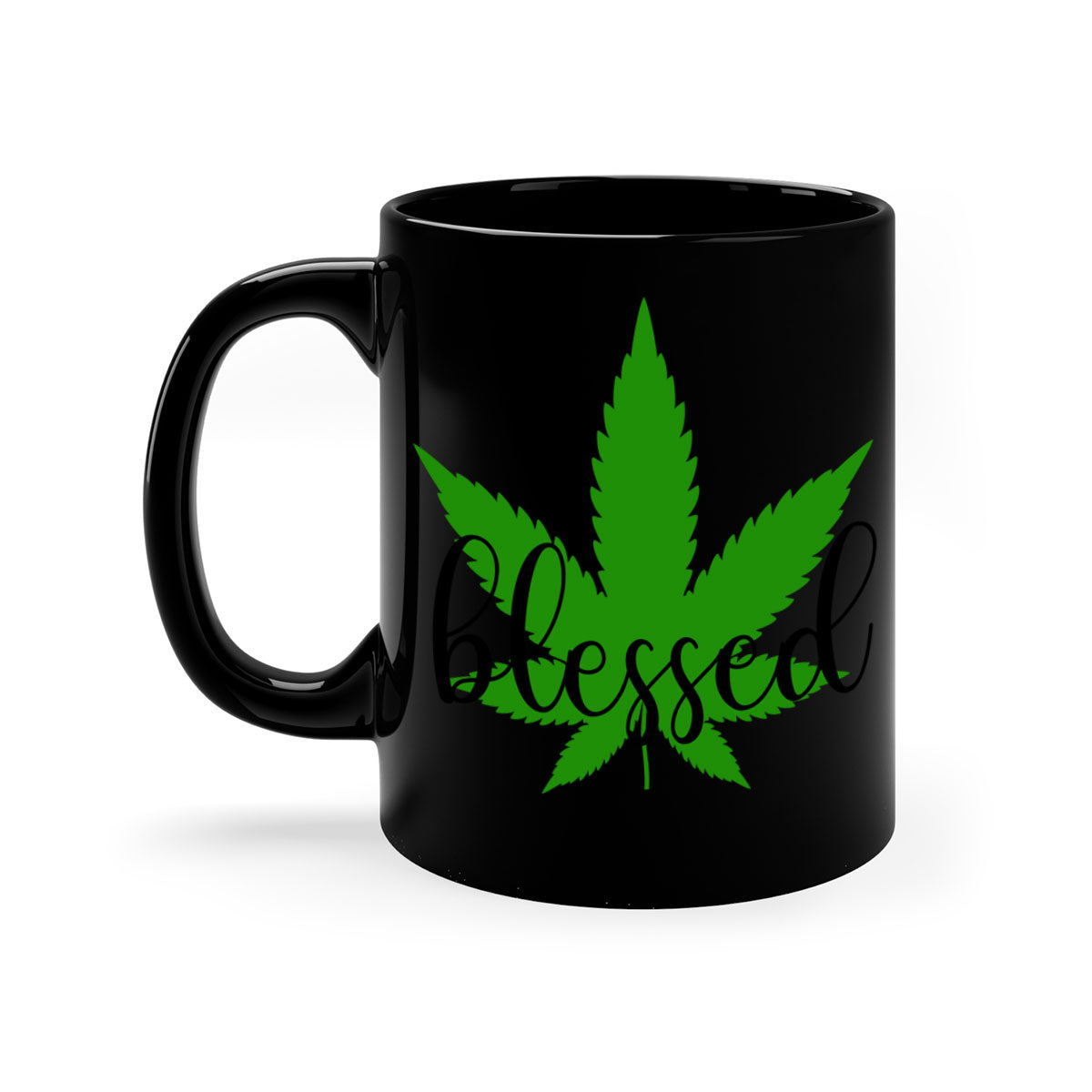 A two-tone Blessed 17# Marijuana Mug featuring a glossy finish, colored handle, and interior, available in five vibrant colors.