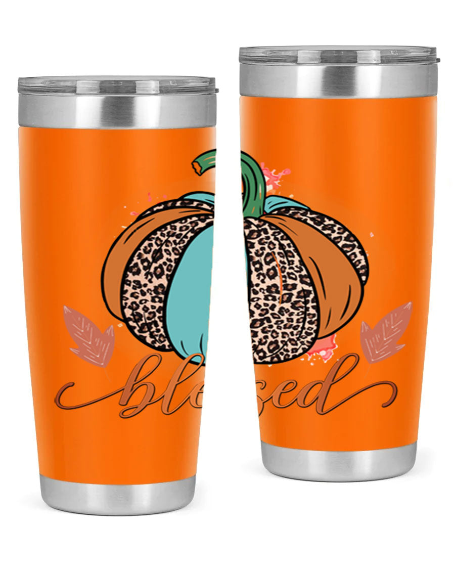 Blessed 50# Tumbler in stainless steel with a drink-thru lid, showcasing its sleek design and double wall insulation.