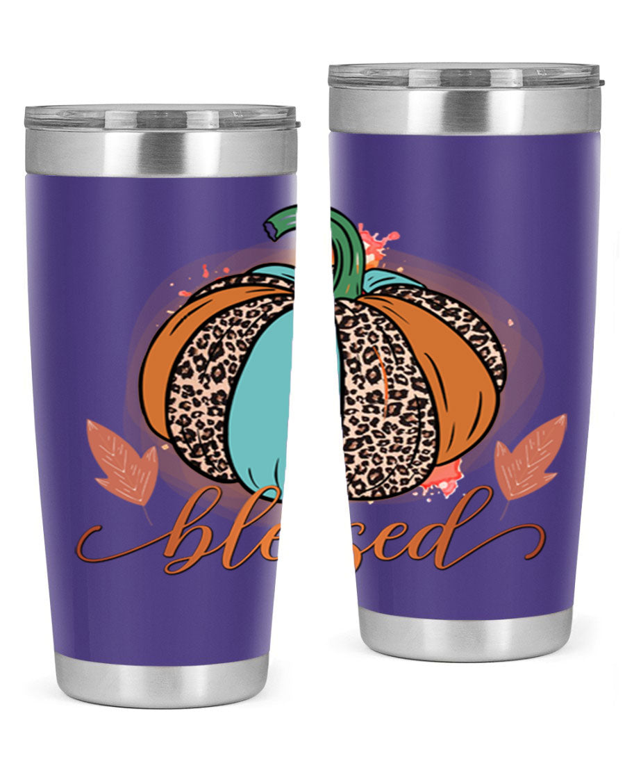 Blessed 50# Tumbler in stainless steel with a drink-thru lid, showcasing its sleek design and double wall insulation.