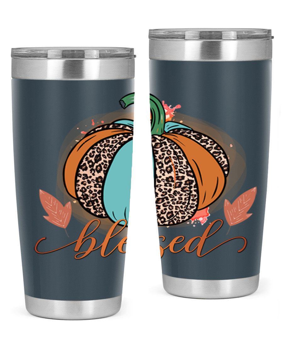 Blessed 50# Tumbler in stainless steel with a drink-thru lid, showcasing its sleek design and double wall insulation.