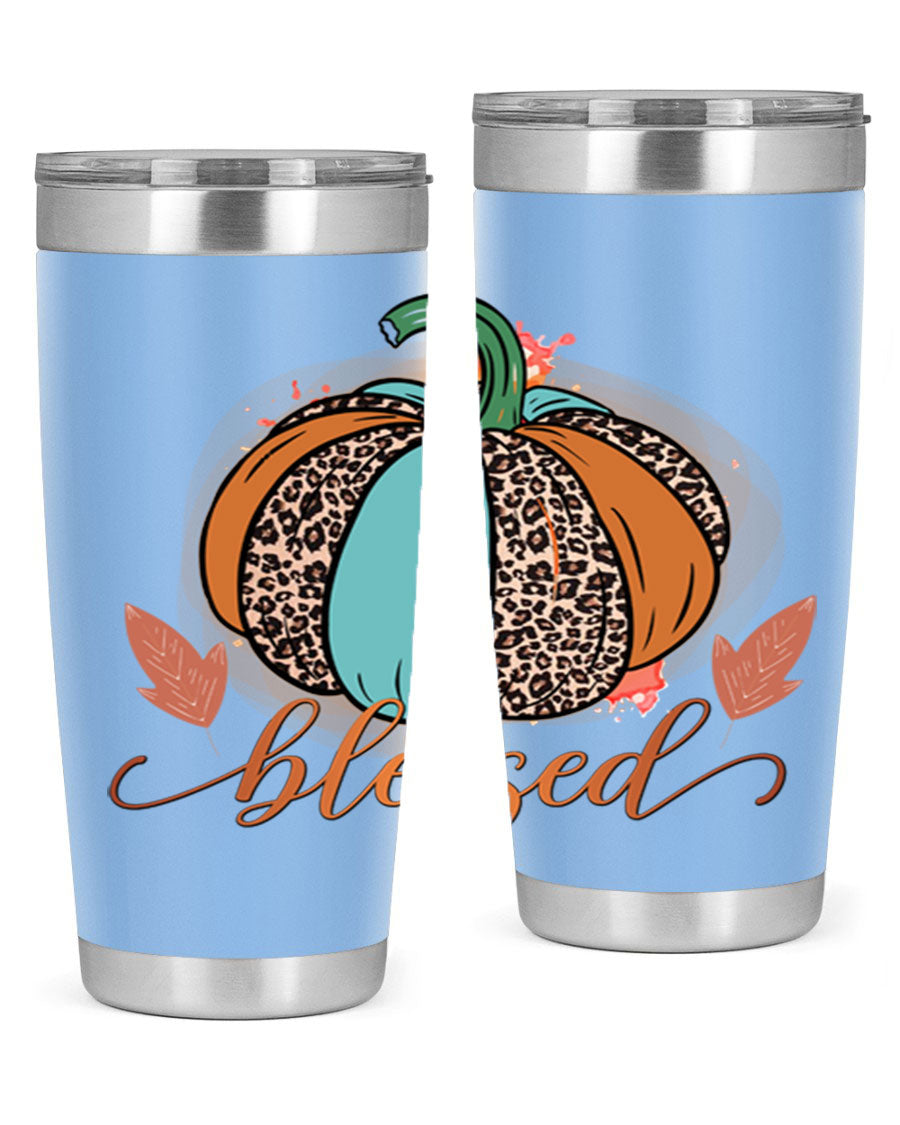 Blessed 50# Tumbler in stainless steel with a drink-thru lid, showcasing its sleek design and double wall insulation.