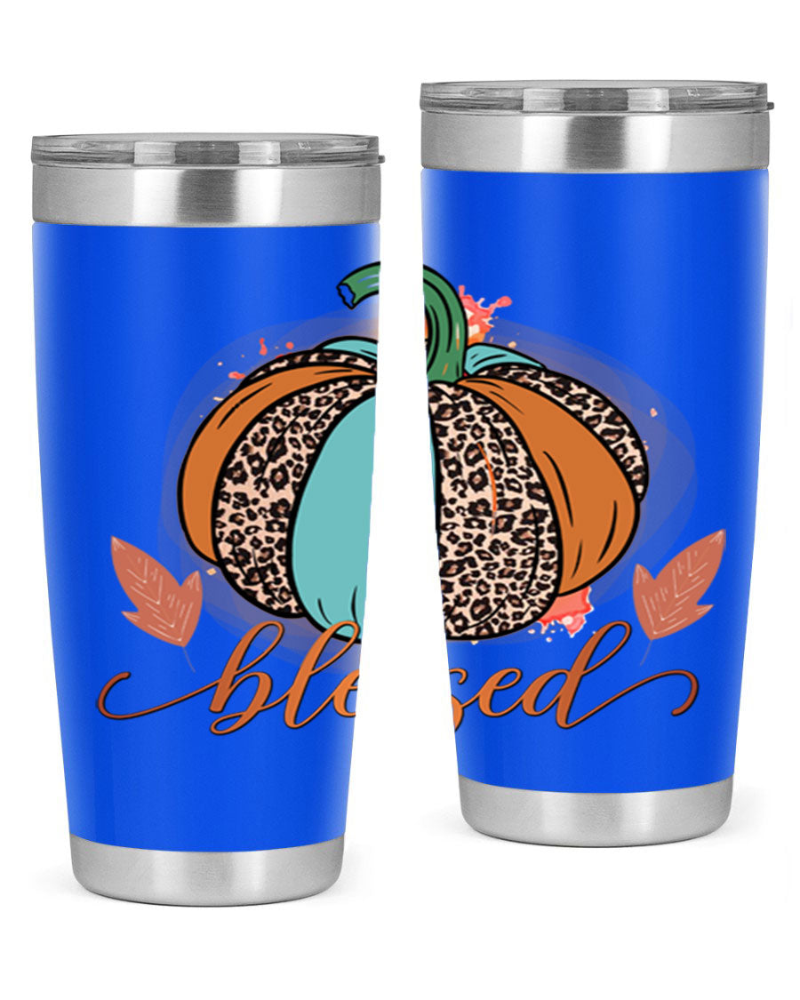 Blessed 50# Tumbler in stainless steel with a drink-thru lid, showcasing its sleek design and double wall insulation.