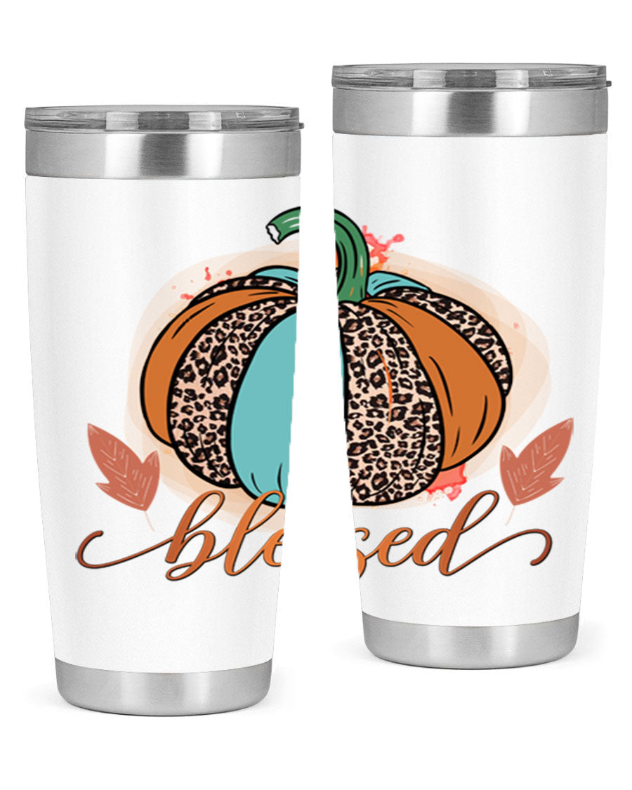 Blessed 50# Tumbler in stainless steel with a drink-thru lid, showcasing its sleek design and double wall insulation.