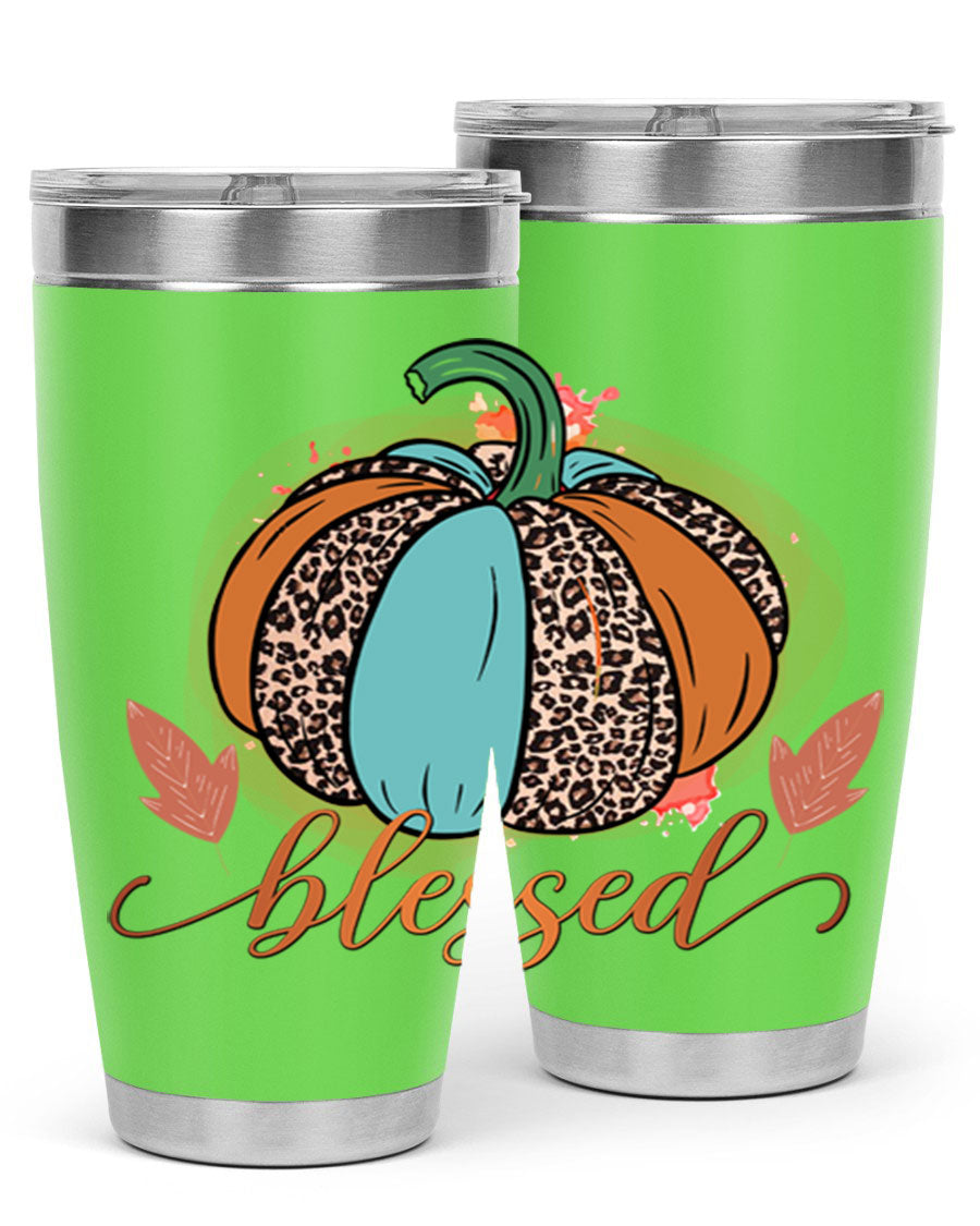 Blessed 50# Tumbler in stainless steel with a drink-thru lid, showcasing its sleek design and double wall insulation.