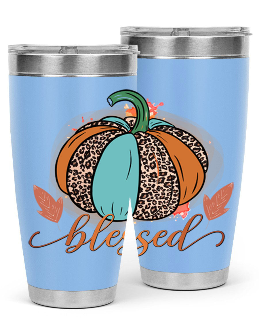 Blessed 50# Tumbler in stainless steel with a drink-thru lid, showcasing its sleek design and double wall insulation.