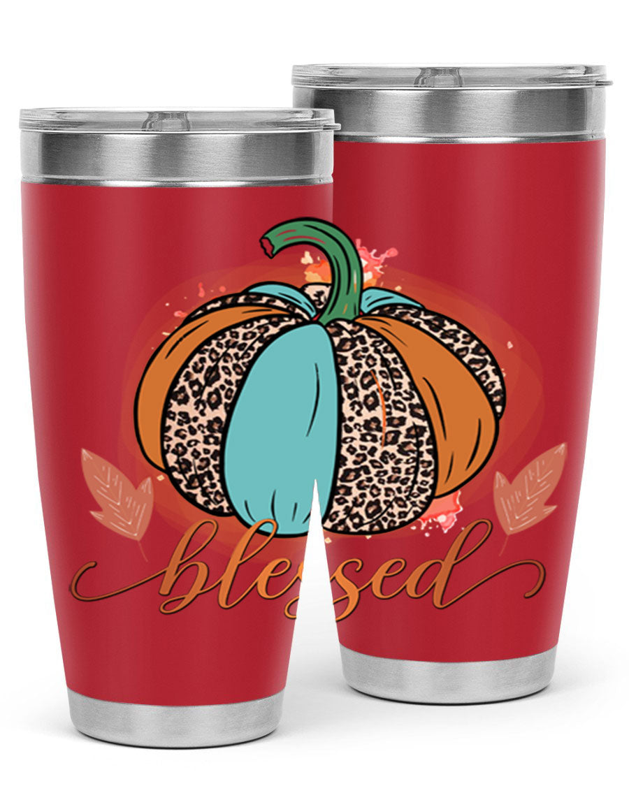 Blessed 50# Tumbler in stainless steel with a drink-thru lid, showcasing its sleek design and double wall insulation.