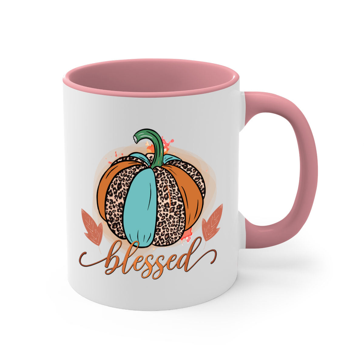 A stylish Blessed 50# Mug featuring a glossy finish, colored handle, and interior, available in five vibrant colors.