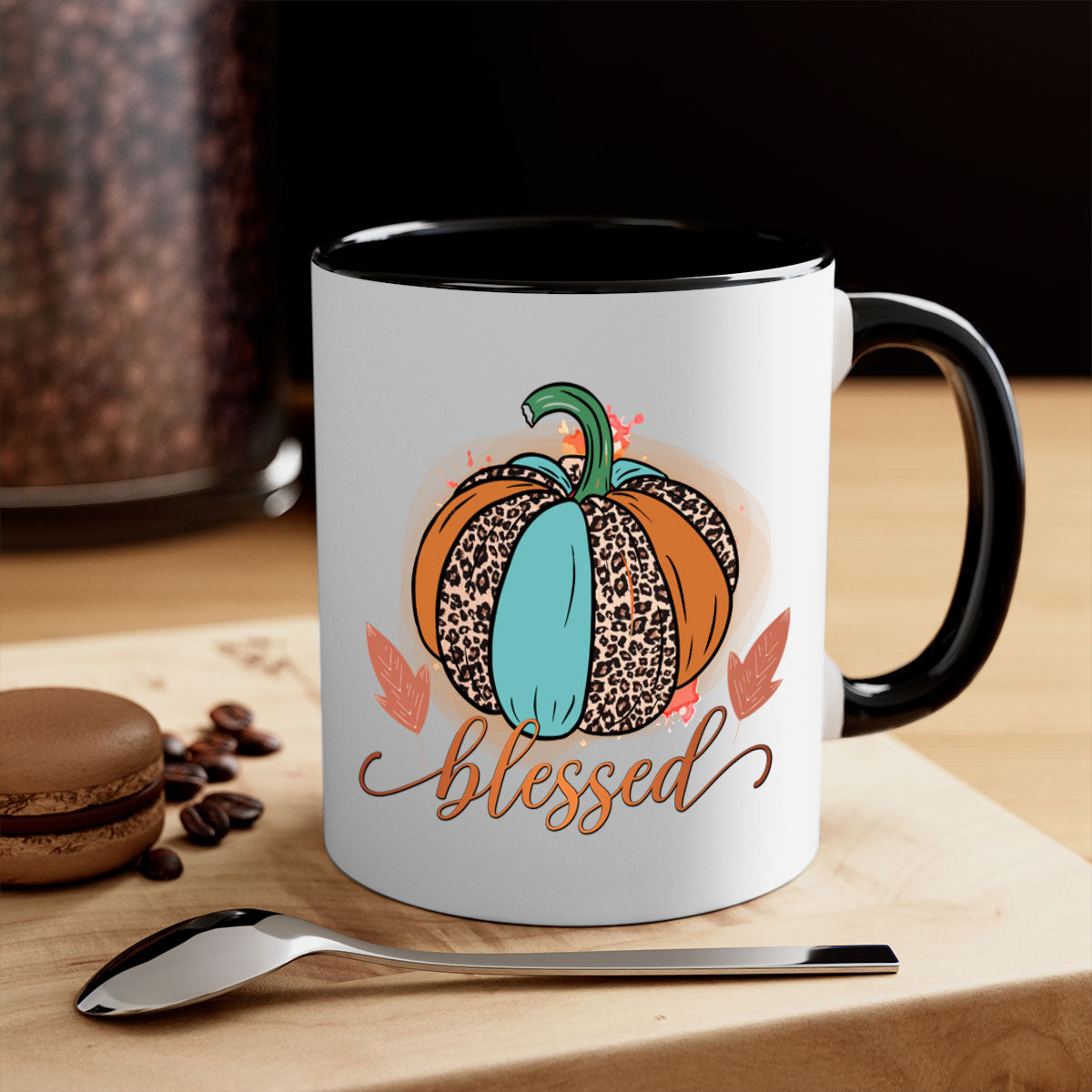 A stylish Blessed 50# Mug featuring a glossy finish, colored handle, and interior, available in five vibrant colors.