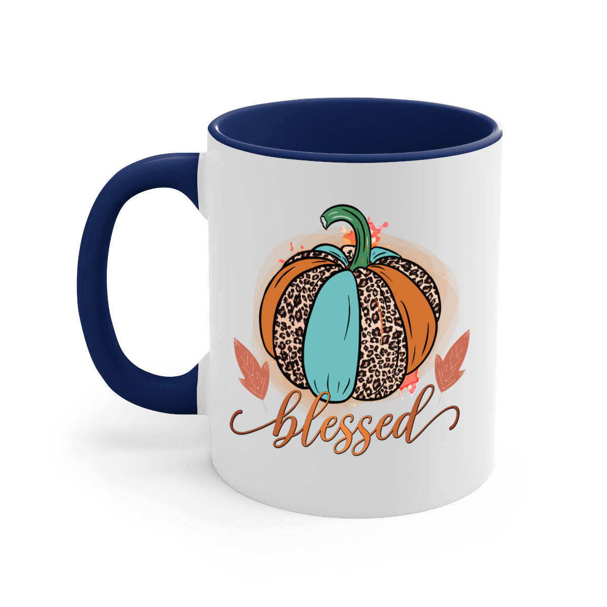 A stylish Blessed 50# Mug featuring a glossy finish, colored handle, and interior, available in five vibrant colors.