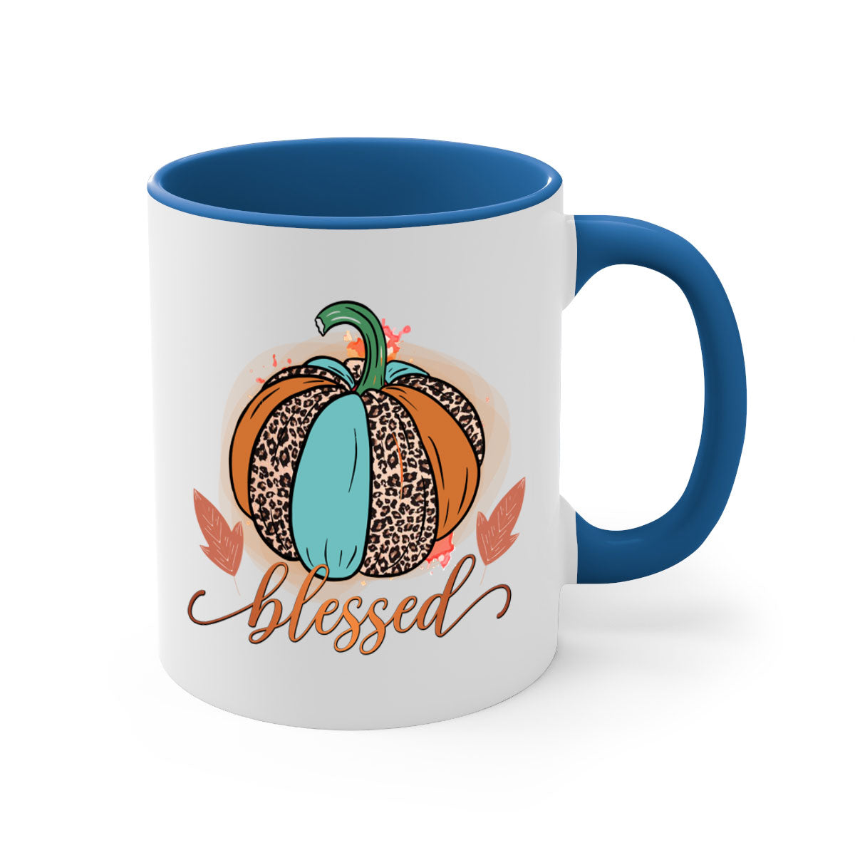 A stylish Blessed 50# Mug featuring a glossy finish, colored handle, and interior, available in five vibrant colors.