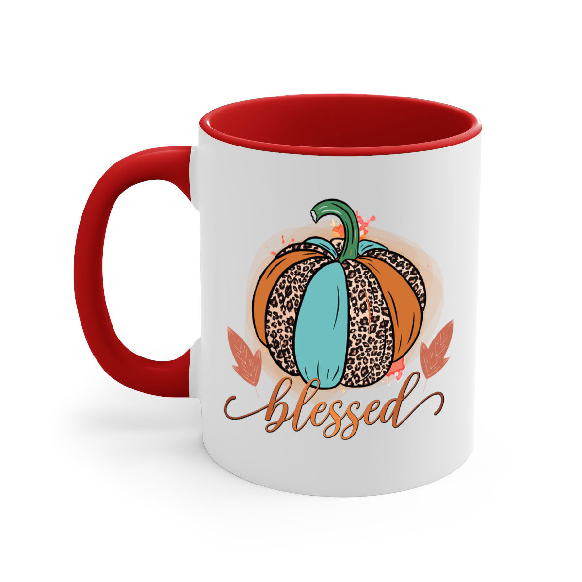 A stylish Blessed 50# Mug featuring a glossy finish, colored handle, and interior, available in five vibrant colors.