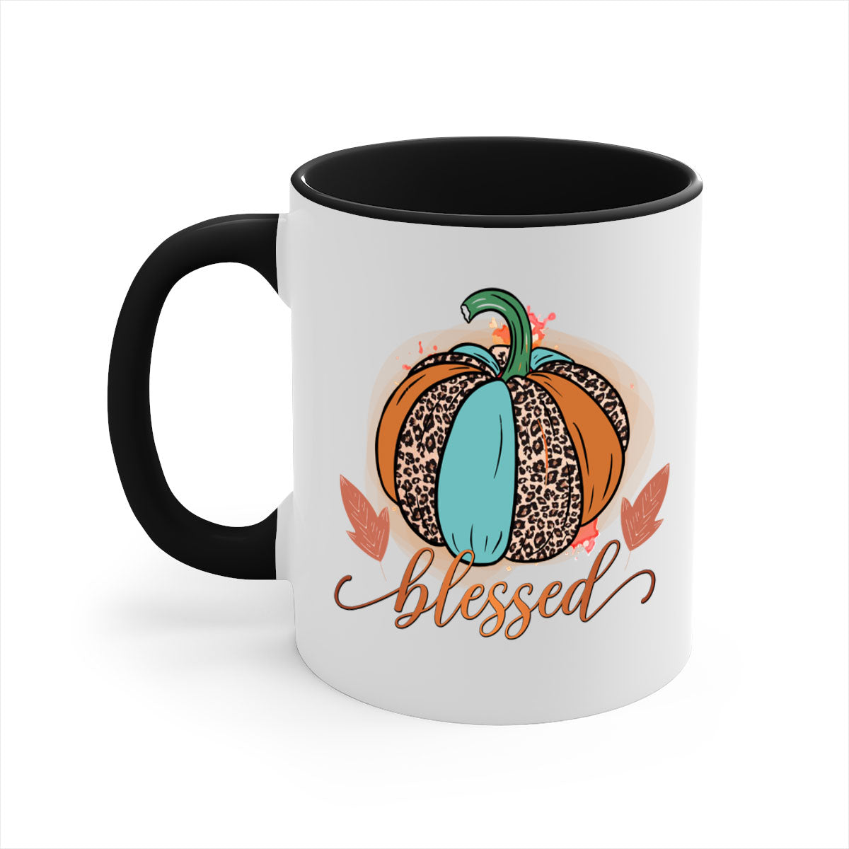 A stylish Blessed 50# Mug featuring a glossy finish, colored handle, and interior, available in five vibrant colors.