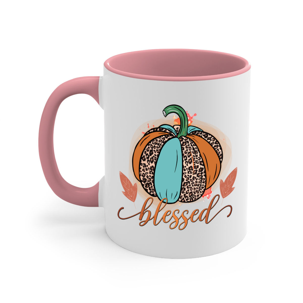 A stylish Blessed 50# Mug featuring a glossy finish, colored handle, and interior, available in five vibrant colors.