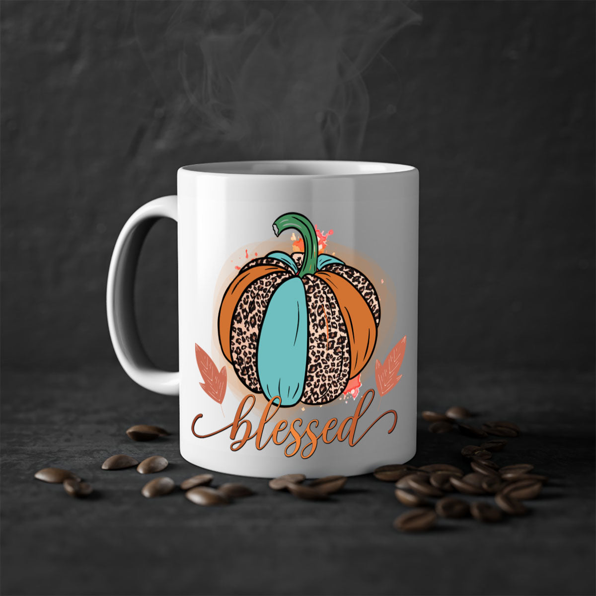 A stylish Blessed 50# Mug featuring a glossy finish, colored handle, and interior, available in five vibrant colors.