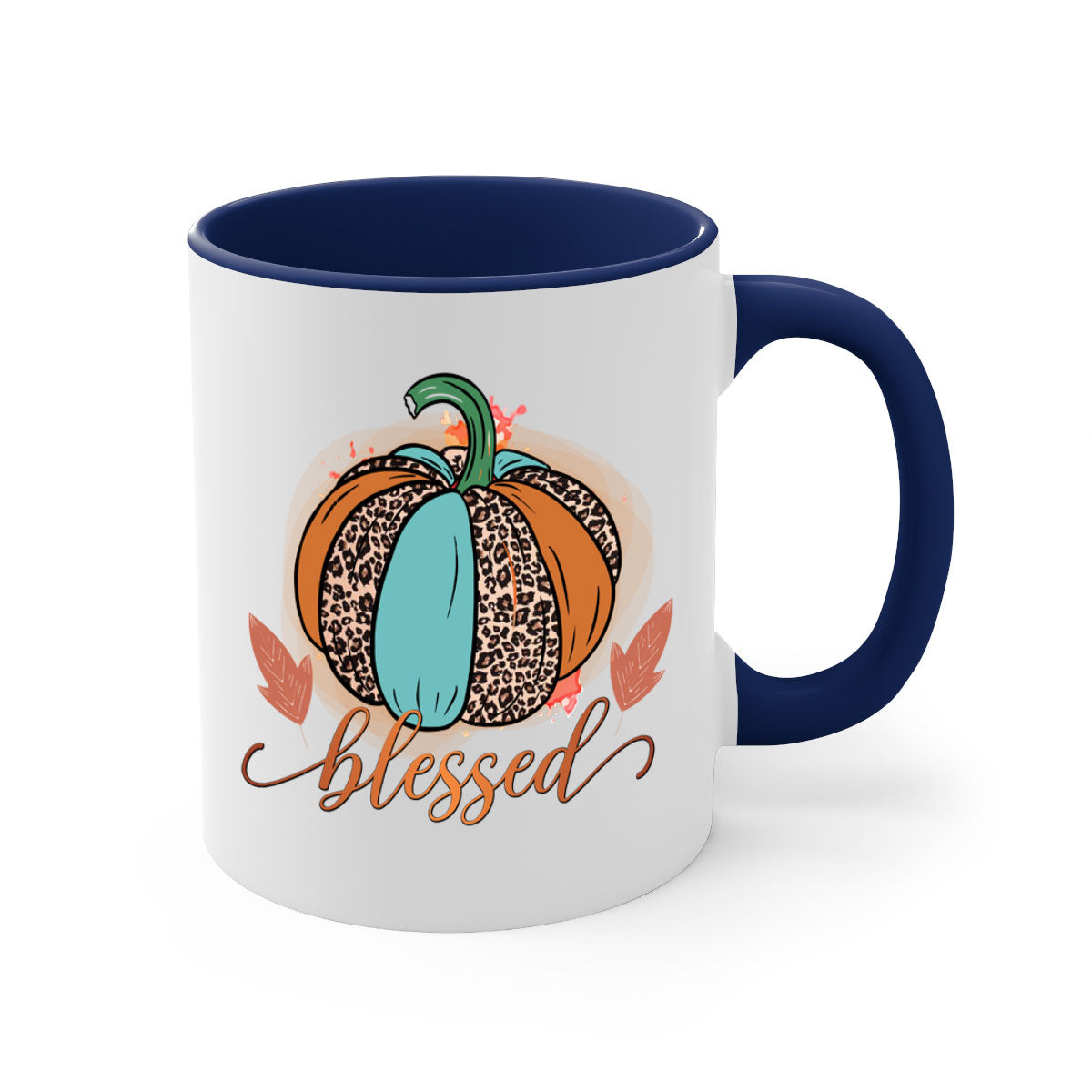 A stylish Blessed 50# Mug featuring a glossy finish, colored handle, and interior, available in five vibrant colors.