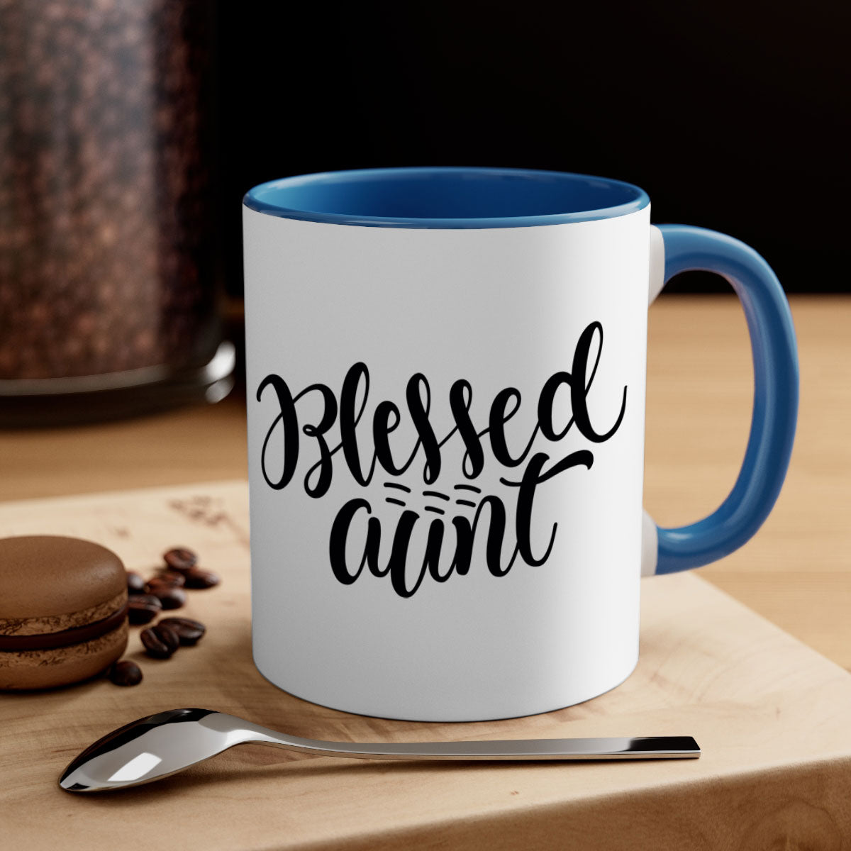 A stylish two-tone Blessed Aunt Mug with a colored handle and glossy finish, available in multiple colors and sizes.