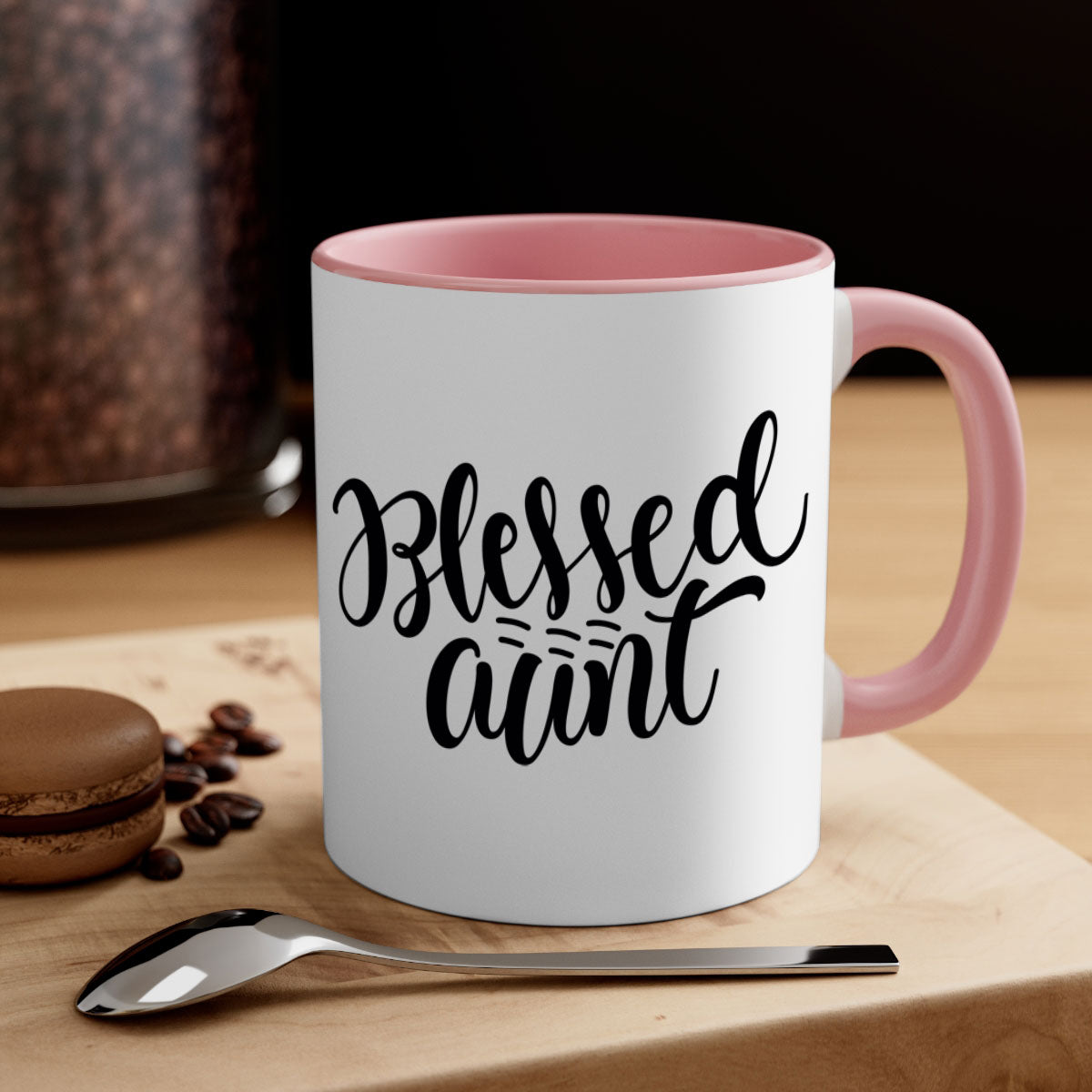 A stylish two-tone Blessed Aunt Mug with a colored handle and glossy finish, available in multiple colors and sizes.