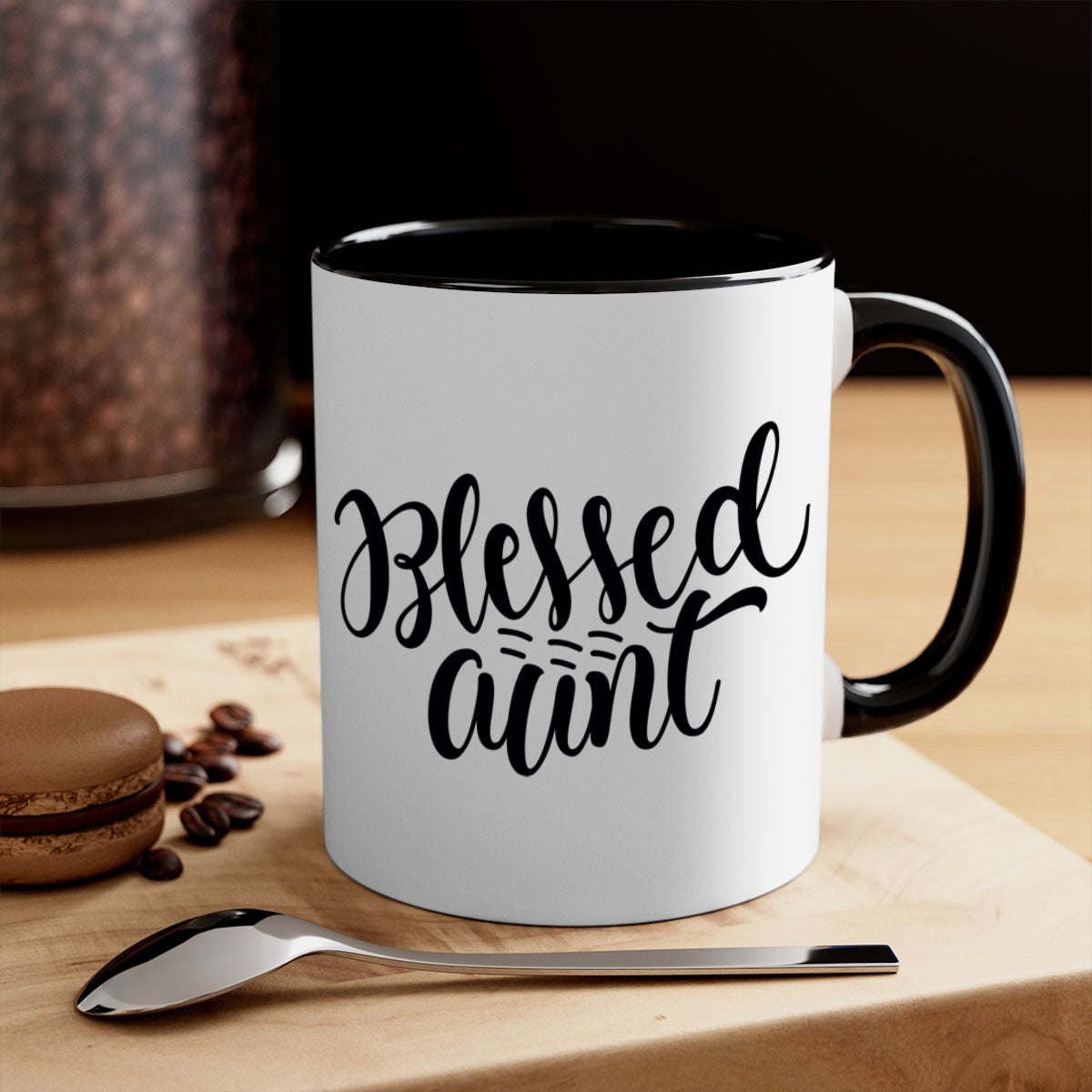 A stylish two-tone Blessed Aunt Mug with a colored handle and glossy finish, available in multiple colors and sizes.