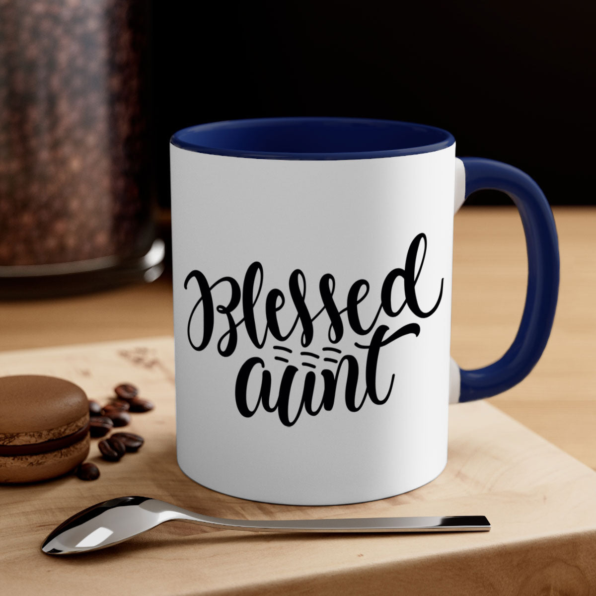 A stylish two-tone Blessed Aunt Mug with a colored handle and glossy finish, available in multiple colors and sizes.