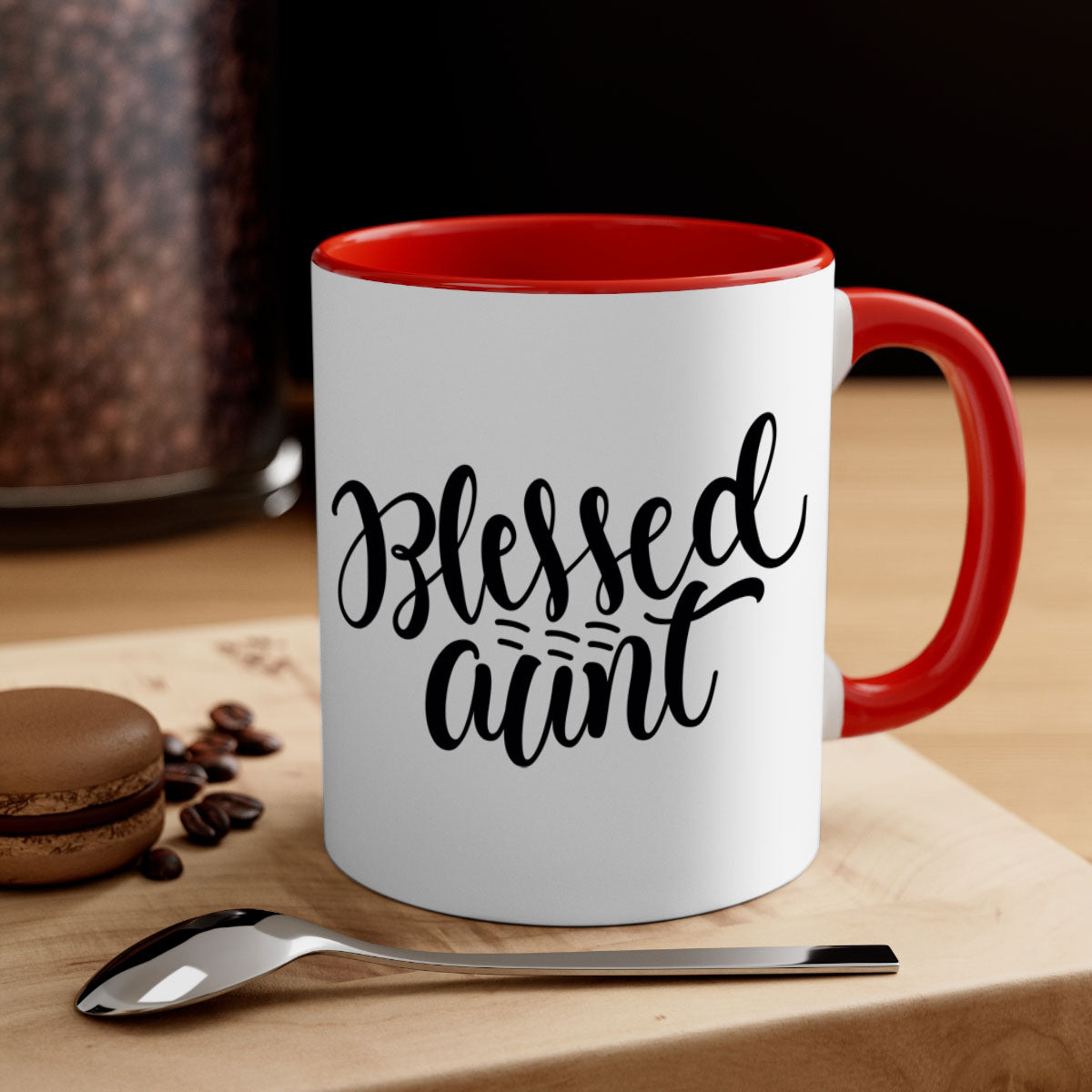 A stylish two-tone Blessed Aunt Mug with a colored handle and glossy finish, available in multiple colors and sizes.