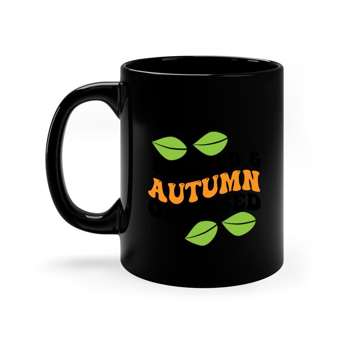 A two-tone ceramic coffee mug with a glossy finish, featuring a colored handle and interior, perfect for fall beverages.