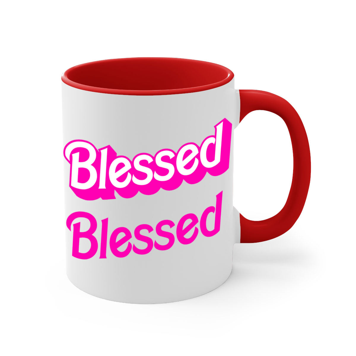 Blessed Barbie 193# Mug featuring black words and phrases, available in multiple colors with a glossy finish.