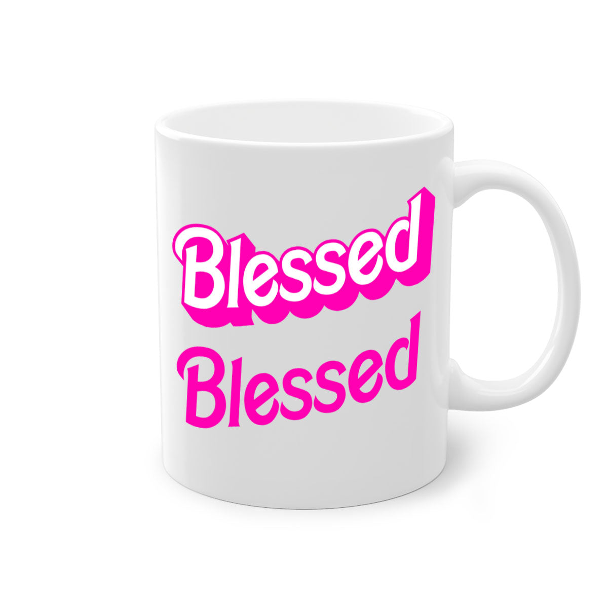 Blessed Barbie 193# Mug featuring black words and phrases, available in multiple colors with a glossy finish.