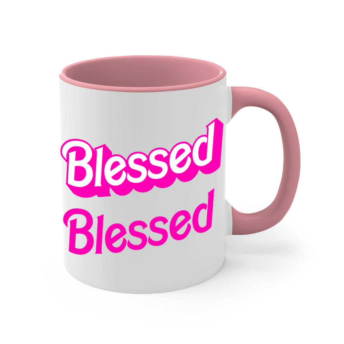 Blessed Barbie 193# Mug featuring black words and phrases, available in multiple colors with a glossy finish.