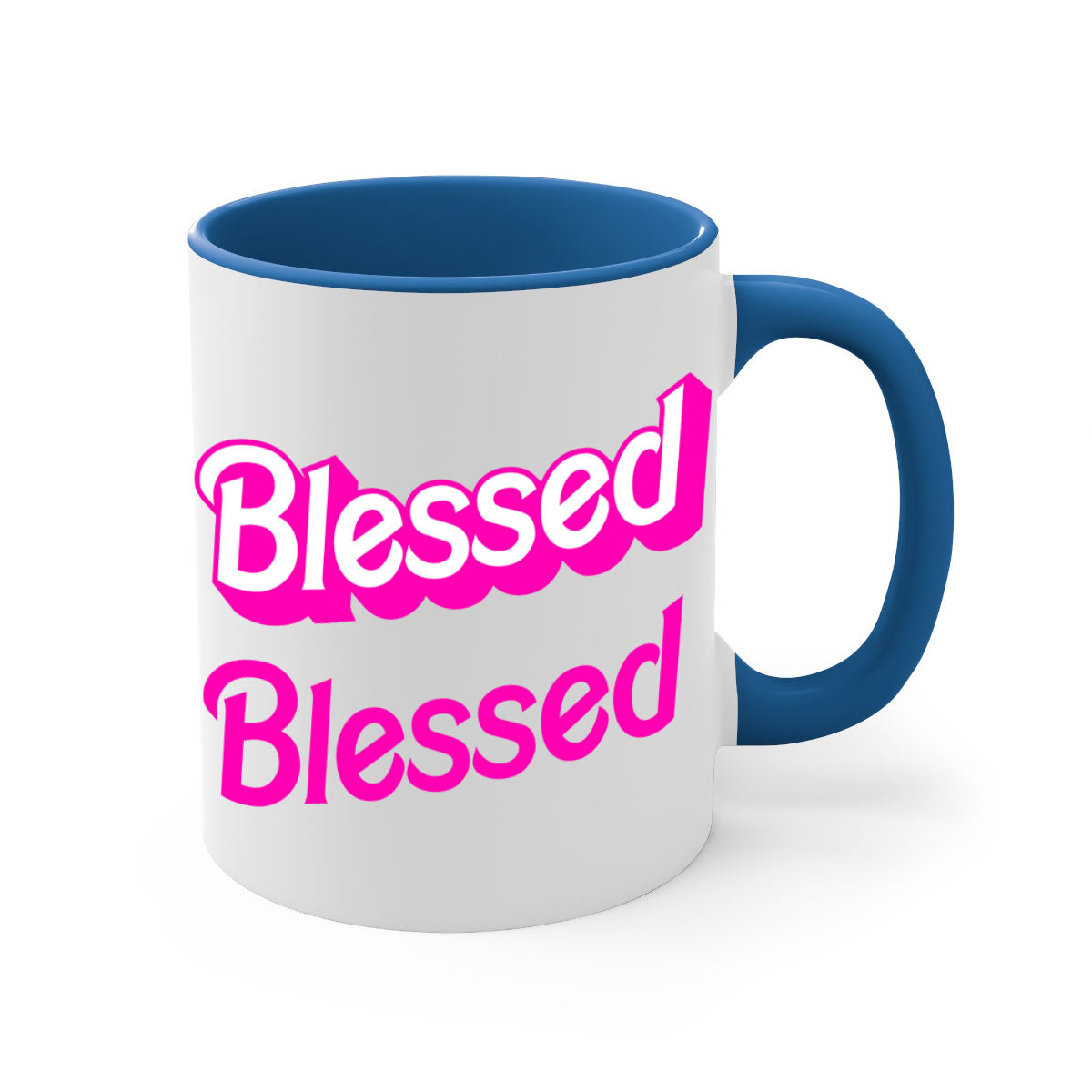 Blessed Barbie 193# Mug featuring black words and phrases, available in multiple colors with a glossy finish.