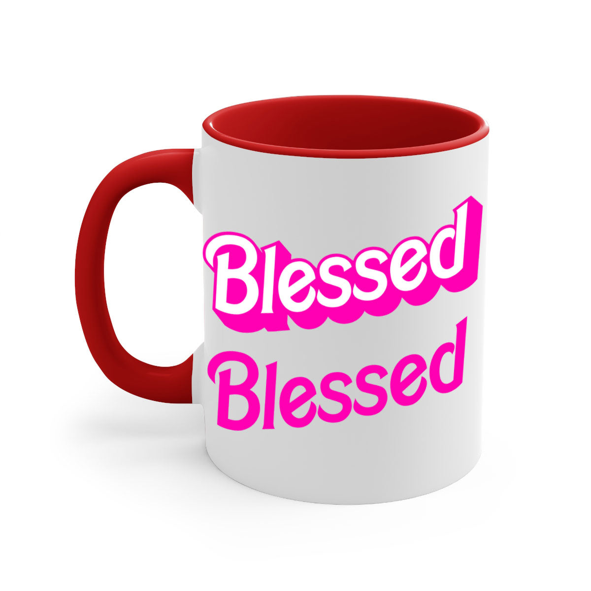 Blessed Barbie 193# Mug featuring black words and phrases, available in multiple colors with a glossy finish.