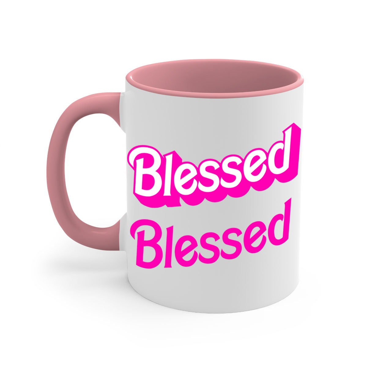 Blessed Barbie 193# Mug featuring black words and phrases, available in multiple colors with a glossy finish.