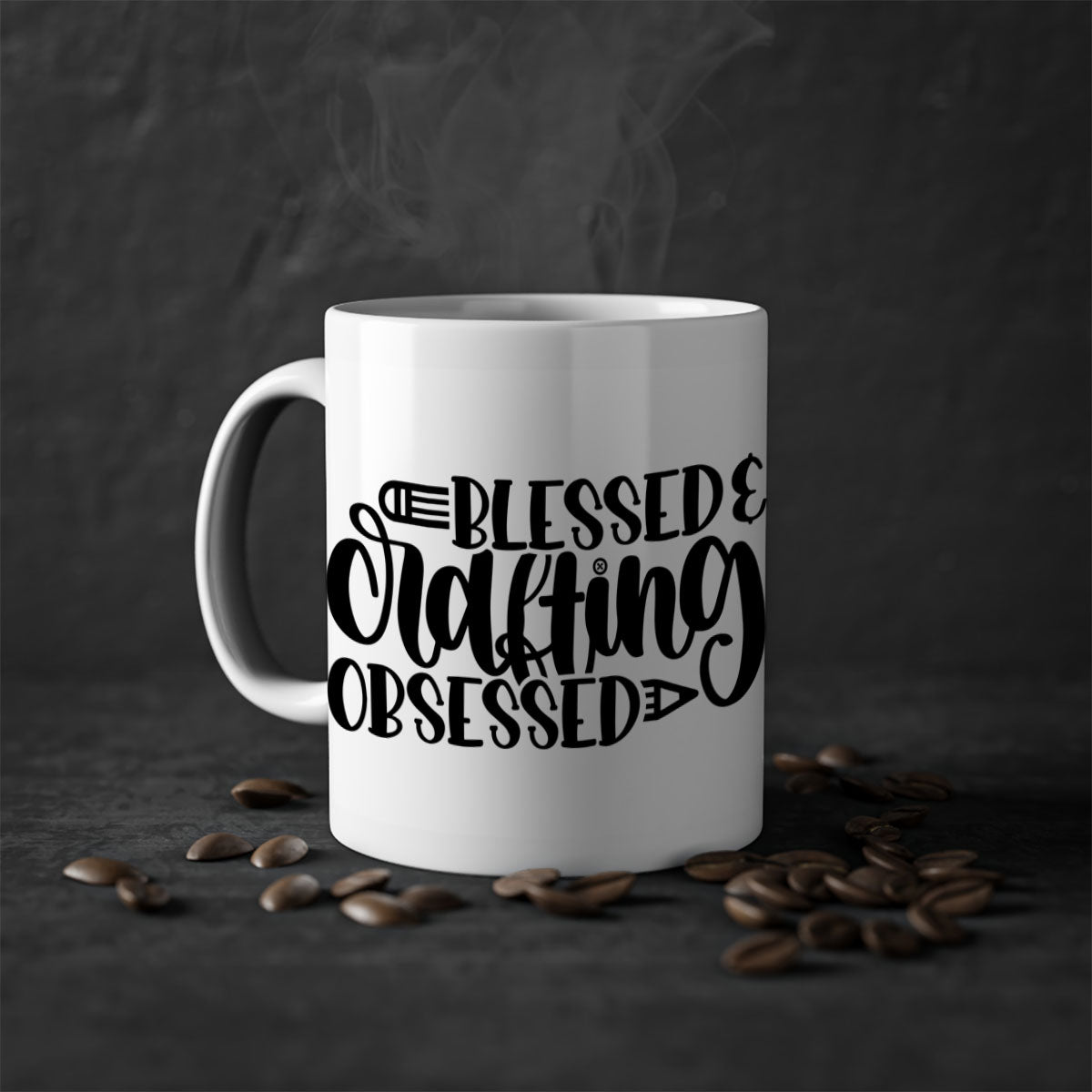 Blessed Crafting Obsessed 47# Mug with colorful handle and glossy finish, available in multiple colors and sizes.