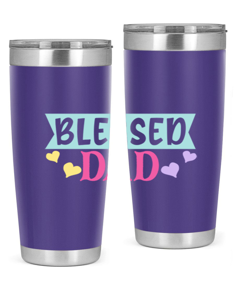 Blessed Dad 37# Tumbler in stainless steel with a drink-thru lid, showcasing its sleek design and vibrant print.