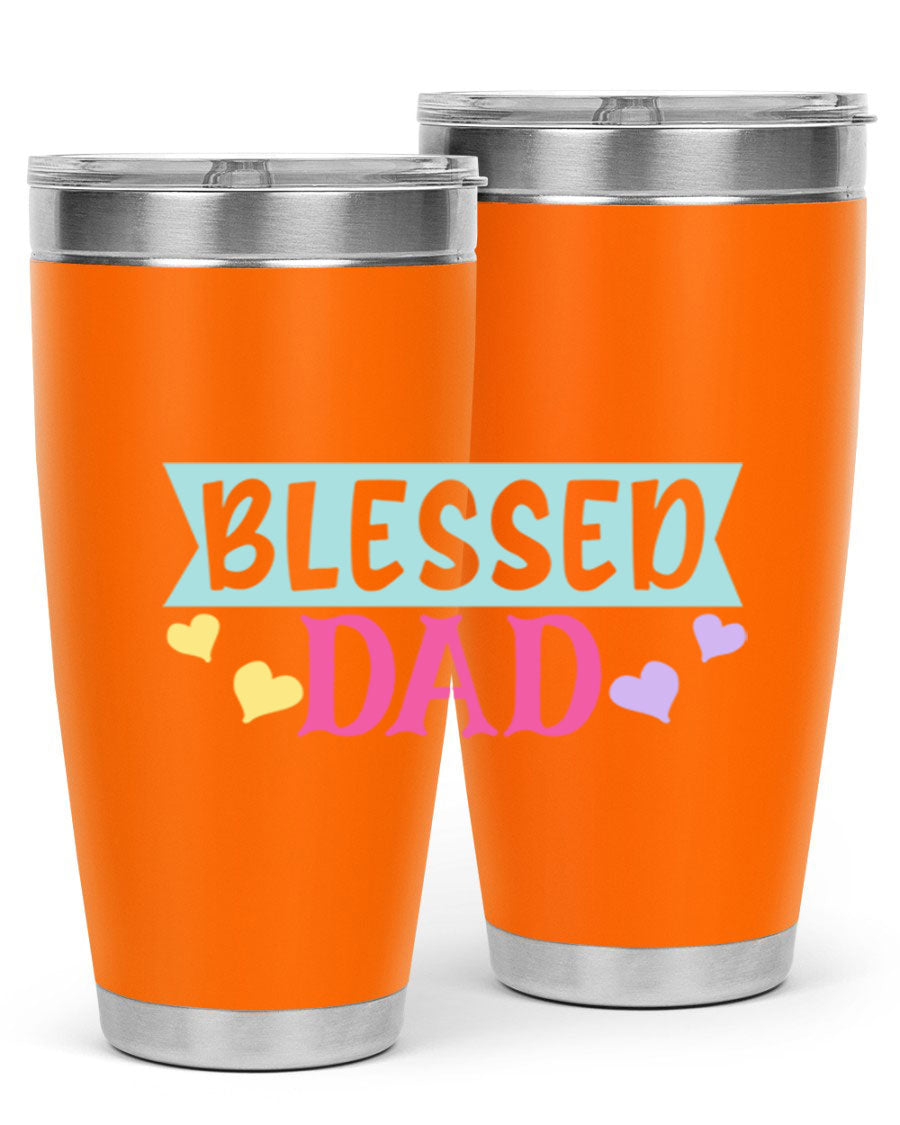 Blessed Dad 37# Tumbler in stainless steel with a drink-thru lid, showcasing its sleek design and vibrant print.