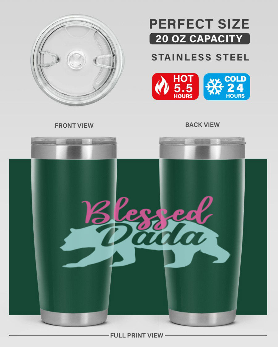 Blessed Dada 35# Dad Tumbler in stainless steel with a sleek design, perfect for hot and cold beverages.