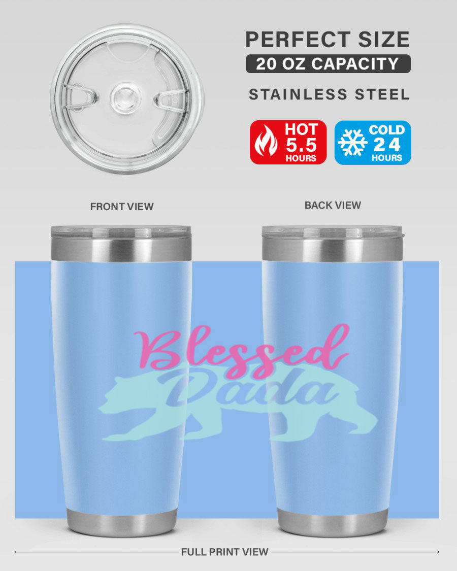 Blessed Dada 35# Dad Tumbler in stainless steel with a sleek design, perfect for hot and cold beverages.