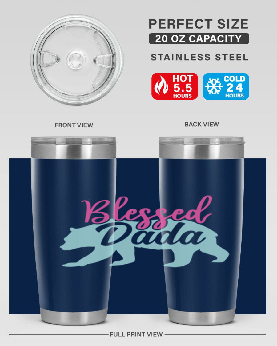 Blessed Dada 35# Dad Tumbler in stainless steel with a sleek design, perfect for hot and cold beverages.