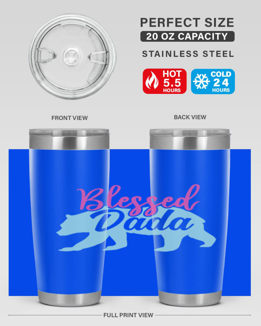 Blessed Dada 35# Dad Tumbler in stainless steel with a sleek design, perfect for hot and cold beverages.