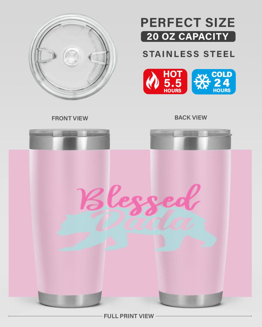 Blessed Dada 35# Dad Tumbler in stainless steel with a sleek design, perfect for hot and cold beverages.