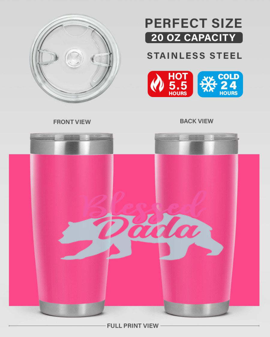 Blessed Dada 35# Dad Tumbler in stainless steel with a sleek design, perfect for hot and cold beverages.