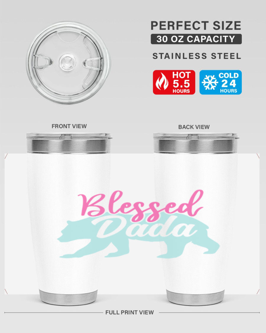 Blessed Dada 35# Dad Tumbler in stainless steel with a sleek design, perfect for hot and cold beverages.