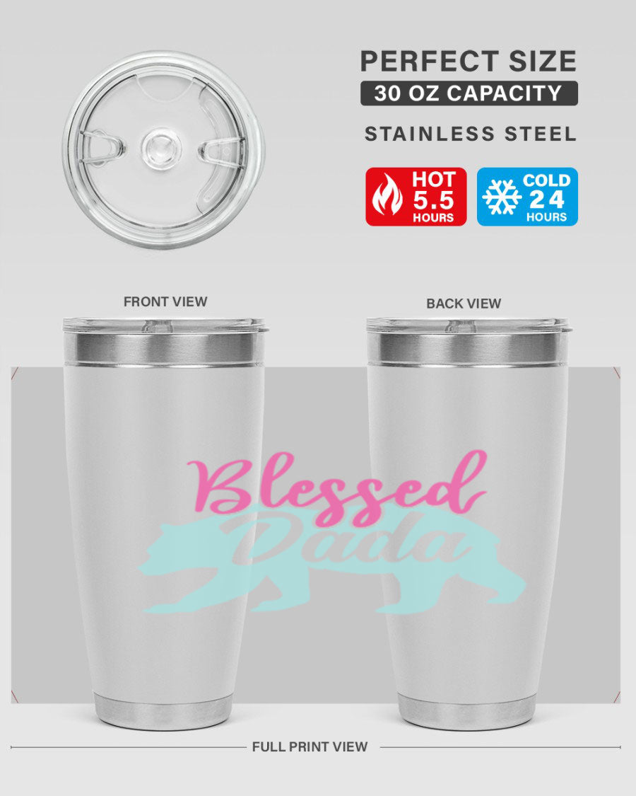 Blessed Dada 35# Dad Tumbler in stainless steel with a sleek design, perfect for hot and cold beverages.