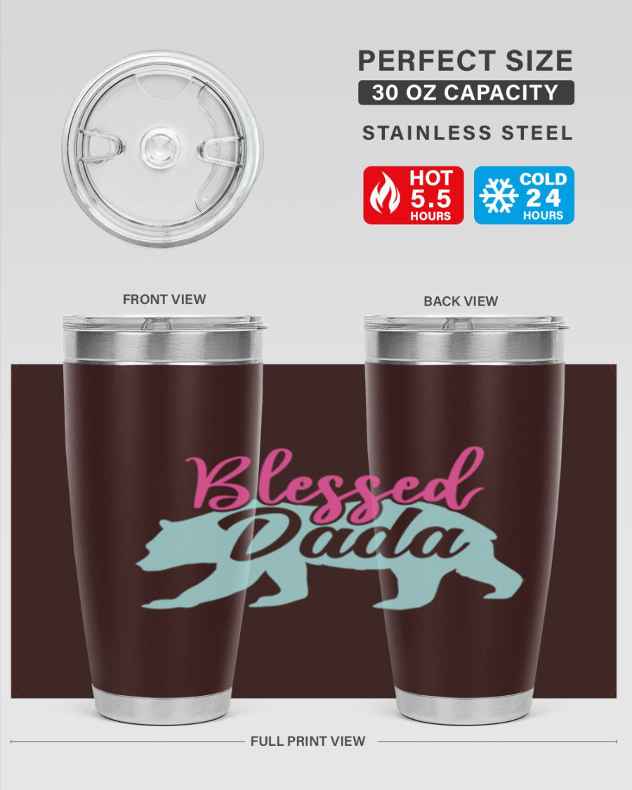 Blessed Dada 35# Dad Tumbler in stainless steel with a sleek design, perfect for hot and cold beverages.